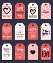 Vector handwritten phrases Love Is In The Year etc.on labels,tags.February 14 calligraphy set. Valentines day typography Royalty Free Stock Photo