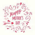 Handwritten romantic Happy Mothers Day calligraphy diagonal banner floral pink