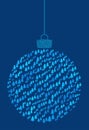 Vector hanging abstract Christmas ball consisting of fir tree icons on blue background.