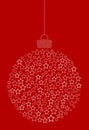 Vector hanging abstract Christmas ball consisting of line star icons on red background.