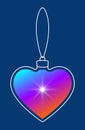 Vector hanging abstract colorful Christmas ball on a string consisting of multicolored gradient & snowflake, star on a blue.