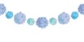 Vector Hanging Blue Bay Boy Birthday Party Paper Pom Poms Set Horizontal Seamless Repeat Border Pattern. Great for