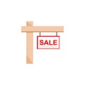 Vector hanging front yard `for sale` sign from a pole with red text Royalty Free Stock Photo