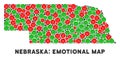 Vector Happiness Nebraska State Map Collage of Emojis
