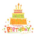 Vector Happy Birthday card with cute cake.