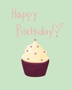 Vector Happy Birthday gift card with cute cupcake