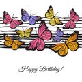 Vector Happy Birthday greeting card with butterflies