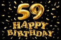 Vector happy birthday 59th celebration gold balloons and golden confetti glitters. 3d Illustration design for your greeting Royalty Free Stock Photo