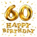 Vector happy birthday 60th celebration gold balloons and golden confetti glitters. 3d Illustration design for your greeting card, Royalty Free Stock Photo