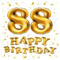 Vector happy birthday 88th celebration gold balloons and golden confetti glitters. 3d Illustration design for your greeting card,