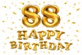 Vector happy birthday 88th celebration gold balloons and golden confetti glitters. 3d Illustration design for your greeting card, Royalty Free Stock Photo