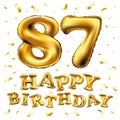 Vector happy birthday 87th celebration gold balloons and golden confetti glitters. 3d Illustration design for your greeting card, Royalty Free Stock Photo