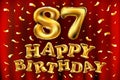 Vector happy birthday 87th celebration gold balloons and golden confetti glitters. 3d Illustration design for your greeting card, Royalty Free Stock Photo