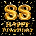 Vector happy birthday 88th celebration gold balloons and golden confetti glitters. 3d Illustration design for your greeting card, Royalty Free Stock Photo