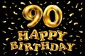 Vector happy birthday 90th celebration gold balloons and golden confetti glitters. 3d Illustration design for your greeting card, Royalty Free Stock Photo