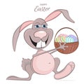 Vector Happy Easter Bunny Rabbit Cartoon Character Is Holding A Basket With Colorful Easter Eggs Royalty Free Stock Photo