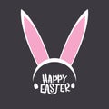 Vector happy easter greeting card with white easter bunny funky mask with rabbit ears and easter text isolated on grey