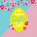 Vector Happy Easter Sale banner with paper cut Easter egg and cherry flowers or apple tree spring blossom design on bright yellow, Royalty Free Stock Photo