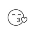 Happy face, kiss line icon.