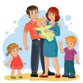 Vector happy family - dad, mom, daughter, son and baby