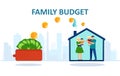 Vector of a happy family inside a house and money being transferred from wallet