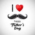 Vector Happy Fathers Day phrase with a stylized polygonal mustaches and heart.