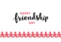 Vector happy friendship day banner. Red and black text on white background with horizontal red gradient color paper people. Royalty Free Stock Photo
