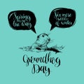 Vector Happy Groundhog Day sketched illustration with hand lettering. February 2 greeting card, poster etc Royalty Free Stock Photo