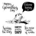 Vector Happy Groundhog Day sketched illustration with hand lettering. February 2 greeting card, poster etc Royalty Free Stock Photo