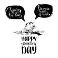 Vector Happy Groundhog Day sketched illustration with hand lettering. February 2 greeting card, poster etc Royalty Free Stock Photo