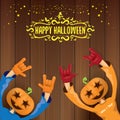 Vector Happy halloween creative hipster party background. man in halloween costume with carved pumpkin head