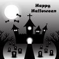 Happy Halloween - Castle Under The Moon - Gray Scale