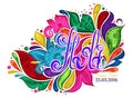 Vector Happy Holi Template with Multicolor Colorful Stains on White Background