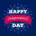 Vector happy independence day banner with sunburst on cyan background Royalty Free Stock Photo