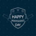 Vector Happy Independence Day text on outline shield with ribbon and stars. Template for 4th of July design. Royalty Free Stock Photo