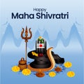 Vector happy maha shivratri devotional card with lord shiva shivling