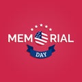 Vector Happy Memorial Day card. National american holiday illustration with USA flag.Festive poster with hand lettering. Royalty Free Stock Photo