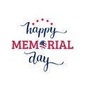 Vector Happy Memorial Day card. National american holiday illustration with USA flag.Festive poster with hand lettering. Royalty Free Stock Photo