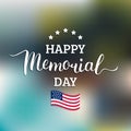 Vector Happy Memorial Day card. National american holiday illustration with USA flag.Festive poster with hand lettering. Royalty Free Stock Photo