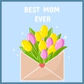 Vector happy mother's day flower greeting card template. Spring holiday poster, envelope with tulips, flowers on Royalty Free Stock Photo
