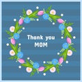 Vector happy mother's day greeting card template. Spring holiday poster thank you mom, wreath frame with tulips Royalty Free Stock Photo