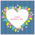 Vector happy mother's day greeting card template. Spring holiday poster heart shape frame with tulips flowers on Royalty Free Stock Photo