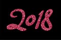 Vector 2018 Happy New Year banner with red shiny glitter handwritten lettering. Royalty Free Stock Photo
