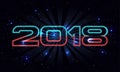 Vector 2018 Happy New Year background with retro font on space background