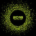 Vector Happy New Year 2018 Card Background. Green Bright Disco Lights Halftone Circle Frame.