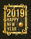 Vector Happy New Year illustration with 2019 and frame Royalty Free Stock Photo