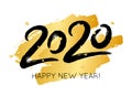 Vector Happy New Year illustration with 2020. Hand drawn numbers with golden confetti Royalty Free Stock Photo