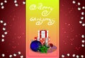 Vector happy new year and merry christmas banner. Red-yellow background with a garland of luminous white lights Royalty Free Stock Photo