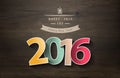 Vector happy new year 2016 text design on texture of bark wood Royalty Free Stock Photo