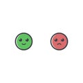 Vector happy and sad smile icon. Emotion icon. Greem and red emoji. Like and dislike symbol Royalty Free Stock Photo